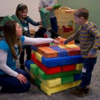 building blocks with a teacher